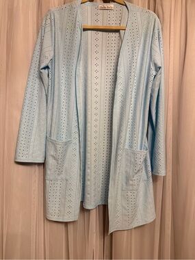 Light Blue Open Front Knit Cardigan